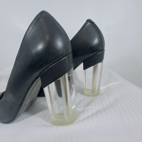 Miista Leather Black Pump Lucite Block Heel Modern Minimalist Size 40 EU (US 9) - Picture 7 of 14